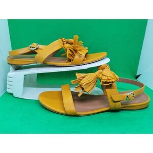 KATE SPADE NEW YORK LA DANSE Yellow Leather Tassel Flat Ankle Strap Sandals 8.5